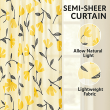 Load image into Gallery viewer, DaDa Bedding Set of 2 Botanical Floral Window Curtain Panels - Natural Semi Sheer Yellow Fleur Golden Orange Spring Time Tulips Straight Tailored Edge