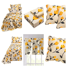 Load image into Gallery viewer, DaDa Bed in a Bag Bundle Set - Yellow Fleur Botanical Ivory Tan Floral Bedding Set (18112)