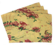 Load image into Gallery viewer, Tache Floral Red Roses Hummingbirds Golden Woven Tapestry Placemat Set (18115)