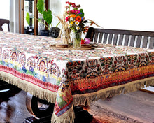 Load image into Gallery viewer, Tache Elegant Ivory Colorful Ornate Paisley Woven Tapestry Tablecloth (18193)