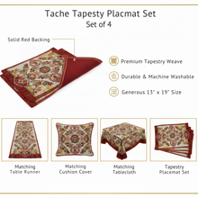 Load image into Gallery viewer, Tache Elegant Burgundy Ornate Paisley Woven Tapestry Placemat Set (18194)