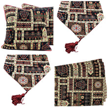 Load image into Gallery viewer, DaDa Bedding Set of 8 Pieces Dark Botanical Mughal Floral Table Woven Black Tapestry - 4 Placemats, 2 Table Runners, 2 Throw Pillow Covers (18197)
