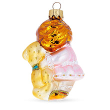 Load image into Gallery viewer, Girl Hugging Teddy Bear Glass Christmas Ornament