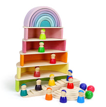 Load image into Gallery viewer, 12 Pcs Large Wooden Rainbow Stacking Blocks in Pastel/Macaron Colors