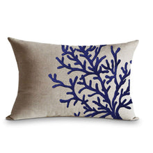 Load image into Gallery viewer, Decorative Linen Throw Pillow Cover With Coral Embroidered On It