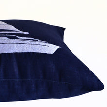 Load image into Gallery viewer, Decorative Pillow Nautical Vibe Yacht Motif  In Navy Blue Linen
