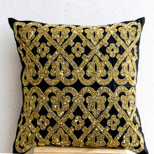 Load image into Gallery viewer, Floral Trellis Pillow Cover in Black and Gold