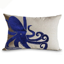 Load image into Gallery viewer, Decorative Linen Throw Pillow Cover With Hand Embroidered Octopus