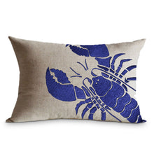 Load image into Gallery viewer, Decorative Linen Throw Pillow Cover With Embroidered Lobster On It