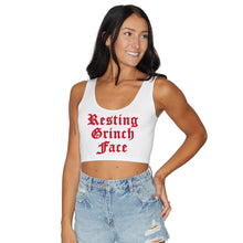 Load image into Gallery viewer, Old English Resting Grinch Face Crop Tank Top