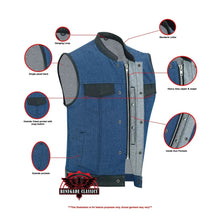 Load image into Gallery viewer, Men's Upgraded Broken Blue Denim Motorcycle Vest w/Leather Trimming
