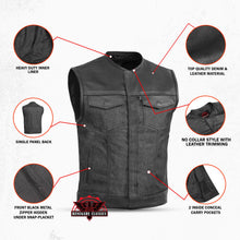 Load image into Gallery viewer, Men's Leather-Denim Combo Motorcycle  Vest - No Collar