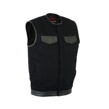 Load image into Gallery viewer, Men's Black Denim Single Panel Concealment Vest W/Leather Trim-