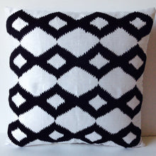 Load image into Gallery viewer, Black Ikat on White Silk Pillow Cover