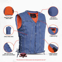Load image into Gallery viewer, Men's Blue Denim Motorcycle Vest with Lace &amp; Pockets