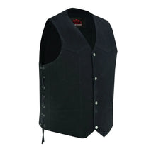 Load image into Gallery viewer, Men's Traditional Denim Motorcycle Vest with Side Laces – Smart Access Pockets