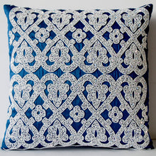 Load image into Gallery viewer, Decorative Throw Pillow In Blue Silk White Sequin Embroidery Accent Pillow Gift