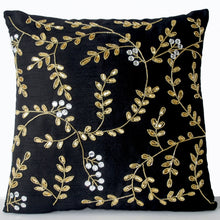 Load image into Gallery viewer, Black Silk Gold Leaves Pillows Cover
