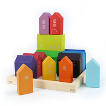 Load image into Gallery viewer, 15-Piece Stained Little Village Wooden House Building Blocks Se