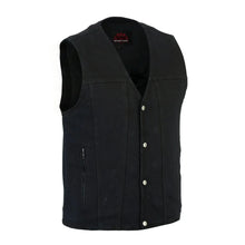 Load image into Gallery viewer, Men's Black Plain sides Denim Motorcycle Vest –  Heavy Snaps