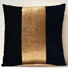 Load image into Gallery viewer, Black Gold Color Block Pillow Cover