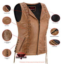 Load image into Gallery viewer, Women's Brown Zippered Vest with Lacing Details