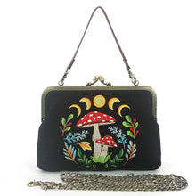 Load image into Gallery viewer, Celestial Mushroom Kiss Lock Bag in Linen Cotton Blend Mater