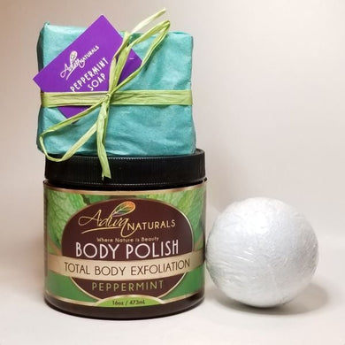 Luxurious Bath Set: Body Polish, Bath Bomb & Soap - Peppermint