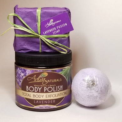Luxurious Bath Set: Body Polish, Bath Bomb & Soap - Lavender