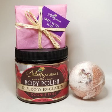 Luxurious Bath Set: Body Polish, Bath Bomb & Soap - Coconut Rose