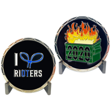 Load image into Gallery viewer, DL2-04 I Love Rioters 2020 Dumpster Fire Handcuff Zip Ties Police Thin Blue Line Overtime Challenge Coin