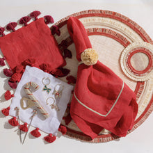 Load image into Gallery viewer, Gold trim dinner napkins, berry, set of two