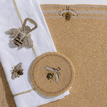 Load image into Gallery viewer, Stripey bee linen dinner napkins, white, set of two
