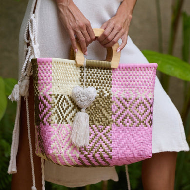 Wooden Handle Handwoven Tote