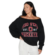 Load image into Gallery viewer, Ohio State OSU Buckeyes Black Off the Shoulder Sweatshirt