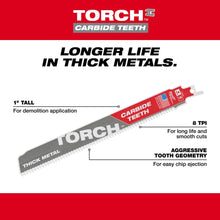 Load image into Gallery viewer, Milwaukee 48-00-5202 9" 8TPI The TORCH™ Carbide Teeth SAWZALL® Blade 1PK