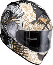 Load image into Gallery viewer, Z1R, Z1R Warrant Helmet with Drop-Down Sun Visor - Sombrero White/Gold, Medium 0101-14166