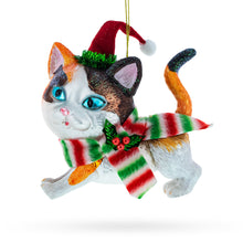 Load image into Gallery viewer, Calico Cat with Scarf Glass Christmas Ornament