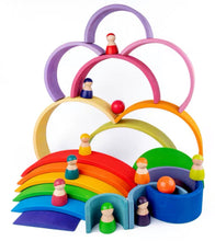 Load image into Gallery viewer, **Pre-order (Ships in 1-2 Weeks)**12-Piece Rainbow Wooden Peg Dolls – Primary Color