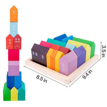 Load image into Gallery viewer, 15-Piece Stained Little Village Wooden House Building Blocks Se