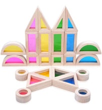 Load image into Gallery viewer, **Pre-order (Ships in 2-3 Weeks)**24 Pcs Rainbow Acrylic Sensory Wooden Building Blocks