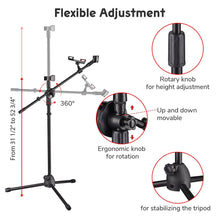 Load image into Gallery viewer, Yescom Studio Mic Stand with Boom 2 Mic Clips Phone Holder H5&#39;11&quot;