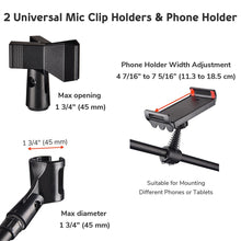Load image into Gallery viewer, Yescom Studio Mic Stand with Boom 2 Mic Clips Phone Holder H5&#39;11&quot;