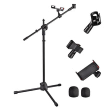 Load image into Gallery viewer, Yescom Studio Mic Stand with Boom 2 Mic Clips Phone Holder H5&#39;11&quot;