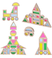 Load image into Gallery viewer, **Pre-order (Ships in 2-3 Weeks)**24 Pcs Rainbow Acrylic Sensory Wooden Building Blocks