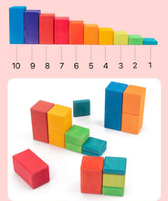 Load image into Gallery viewer, **Pre-order (Ships in 2-3 Weeks)**100 Pcs STAINED Large Stepped Counting Wooden Stacking Blocks