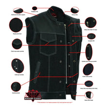 Load image into Gallery viewer, Men's Leather-Denim Combo Motorcycle Vest w/ Scoop Collar