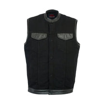 Load image into Gallery viewer, Men's Black Denim Single Panel Concealment Vest W/ Leather Trim