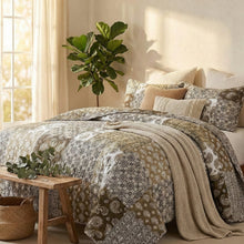 Load image into Gallery viewer, DaDa Bedding Bohemian Olive Brown Moroccan Paisley Floral Filigree Patchwork Cotton Bedspread Set (JHW-885)