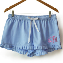 Load image into Gallery viewer, Blue Cotton Monogrammed Pajama Shorts